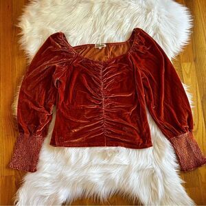 Amber Shu Burnt Orange Velvet Top Size Large